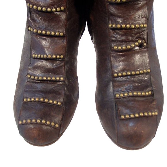 CALLEEN CORDERO Los Angeles $740 Handmade Studded Carved Heel Boots Women's 7.5 - Picture 4 of 7